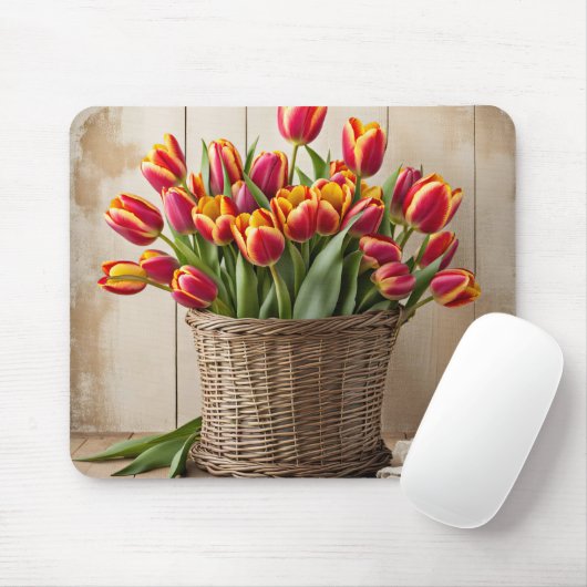 Lentetulpen in rieten mand muismat (Met muis)