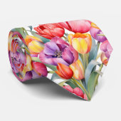 Lentetulpen Kleurrijke Regenboog Waterverf Bloemig Stropdas (Opgerold)