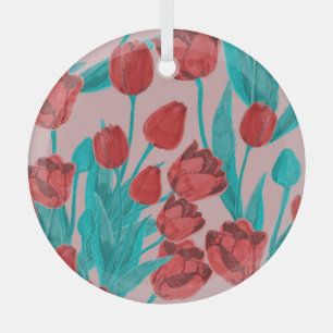 Lentetulpen, met de hand getekend bloemmotief glas ornament
