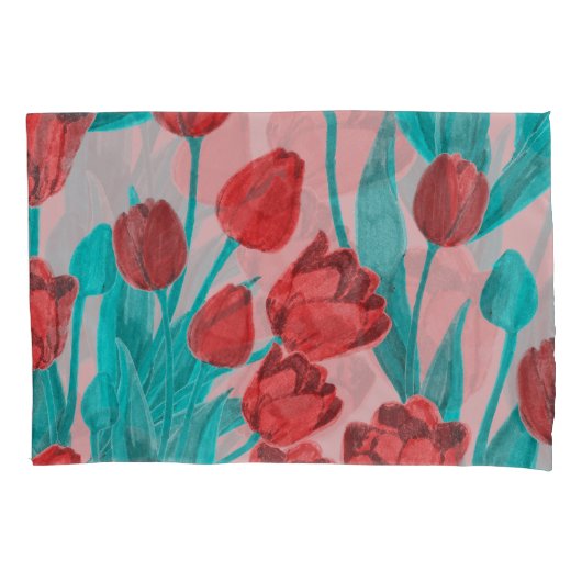 Lentetulpen, met de hand getekend bloemmotief kussensloop (Voorkant)