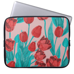 Lentetulpen, met de hand getekend bloemmotief laptop sleeve