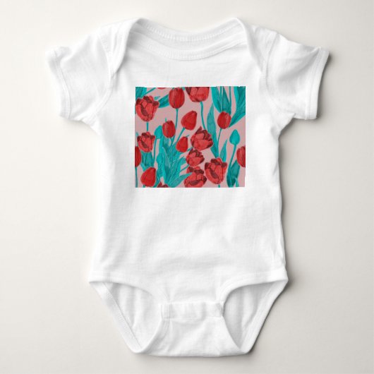 Lentetulpen, met de hand getekend bloemmotief romper (Voorkant)