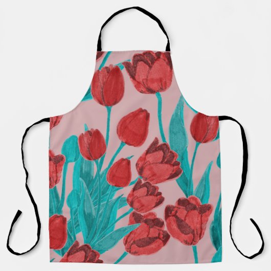 Lentetulpen, met de hand getekend bloemmotief schort (Voorkant)