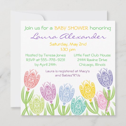 Lentetulpen - Uitnodiging voor babyshower (Voorkant)