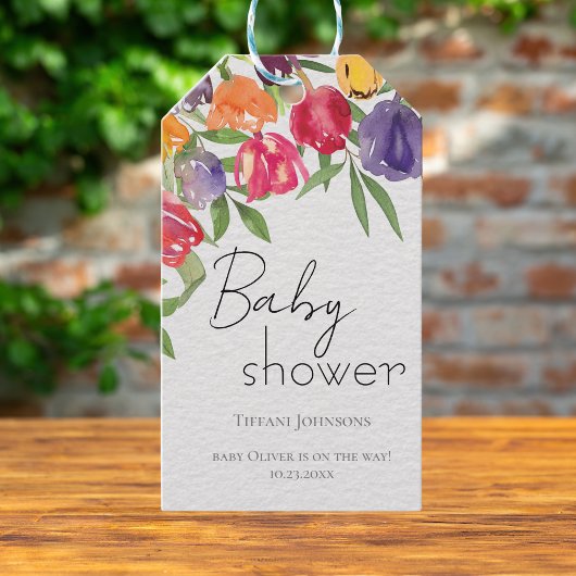 Lenteviering Tulpen Baby Shower Cadeaulabel