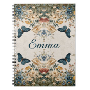Lentevlinder Bloementuin in Vintage Stijl Notitieboek