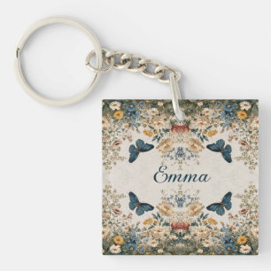 Lentevlinder Bloemige Tuin met Vintage Uiterlijk Sleutelhanger