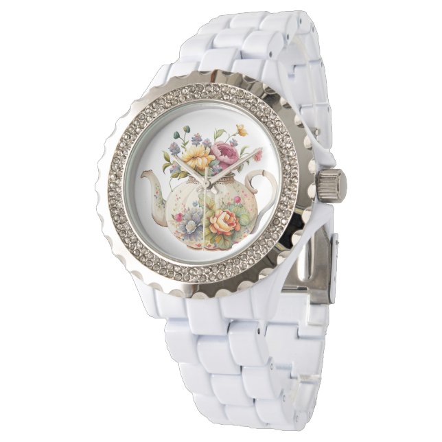  lentevloeren Elegant Teapot Watch Horloge (Gekanteld)
