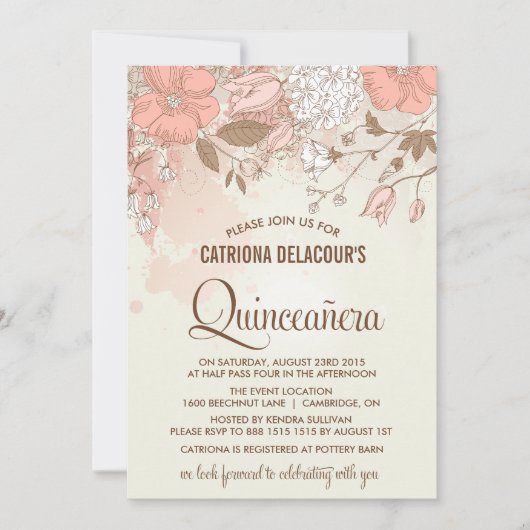 lentevloeren Quinceañera Uitnodiging (Voorkant)