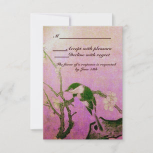 LENTEVOGEL, BLOEMBOOM MONOGRAM ZILVERROZE RSVP KAARTJE