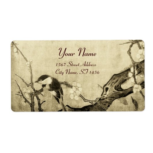 LENTEVOGEL EN BLOEMBOOM Sepia Brown Etiket (Voorkant)