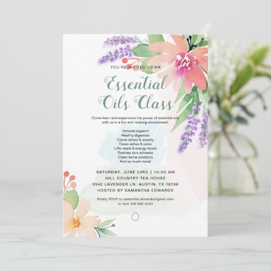 Lentewaterverf Bloemige Etherische Oliën Klas Kaart (Staand voorkant)