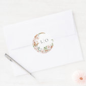 Lentewaterverf Bloemige Monogram Bruiloft Ronde Sticker (Envelop)