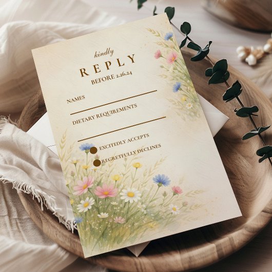 Lenteweide Bloemen Bruiloft RSVP Kaartje