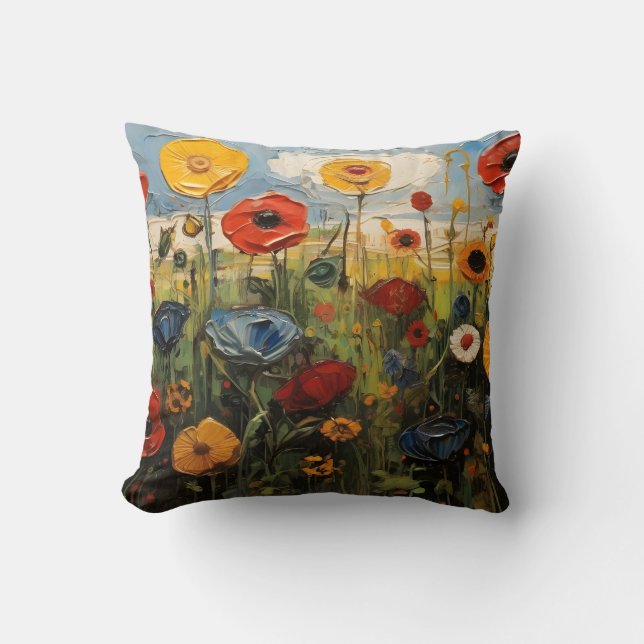 Lenteweide met kleurrijke bloemen kussen (Voorkant)