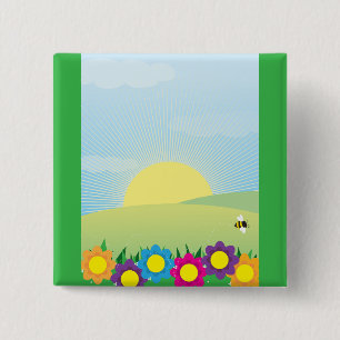 Lentewidzon met kleurrijke bloemen vierkante button 5,1 cm