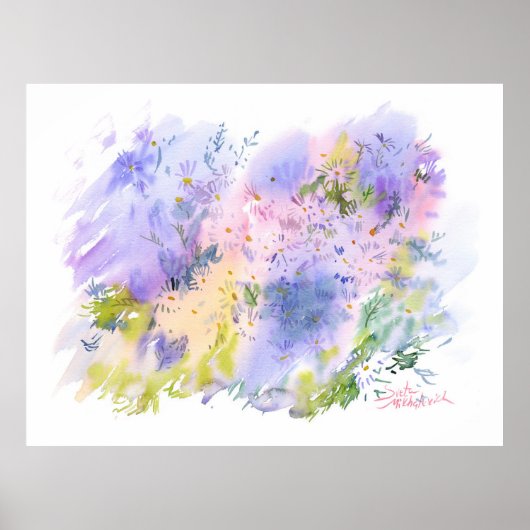 Lentewiese — Abstracte Bloemenschildering in Water Poster (Voorkant)