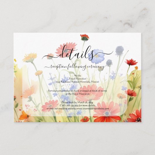 Lentewildebloemen enveloppekaart informatiekaartje (Voorkant)