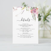 Lentewildebloemen Huwelijksdetailkaart RSVP Kaartje (Staand voorkant)