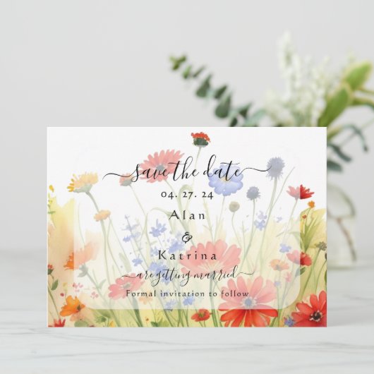 Lentewildebloemen Save The Date (Staand voorkant)