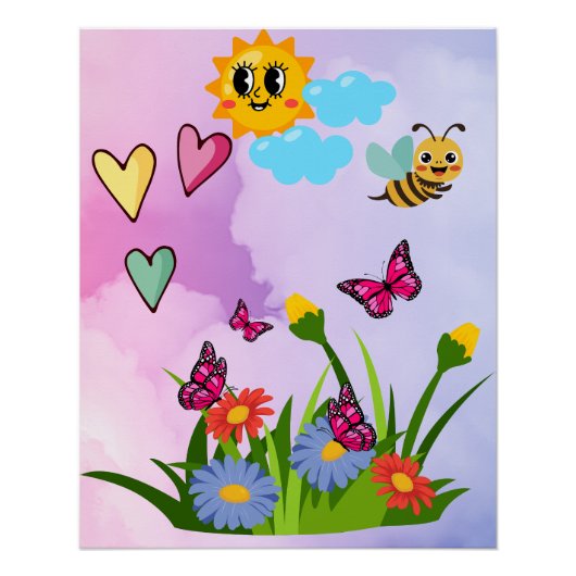 Lentewindvlinder Bloemenweide Perfect Poster (Voorkant)