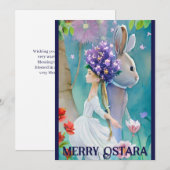 Lentewoud Bloemenmeisje & Haas Ostara Equinox Feestdagenkaart (Voorkant / Achterkant)