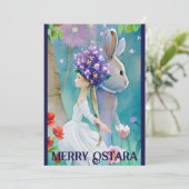 Lentewoud Bloemenmeisje & Haas Ostara Equinox Feestdagenkaart (Staand voorkant)