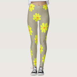 Lentgele bloemen op abstracte grijze achtergrond leggings