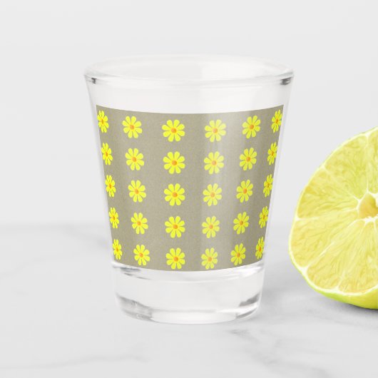 Lentgele bloemen op abstracte grijze achtergrond shot glas (Voorkant)