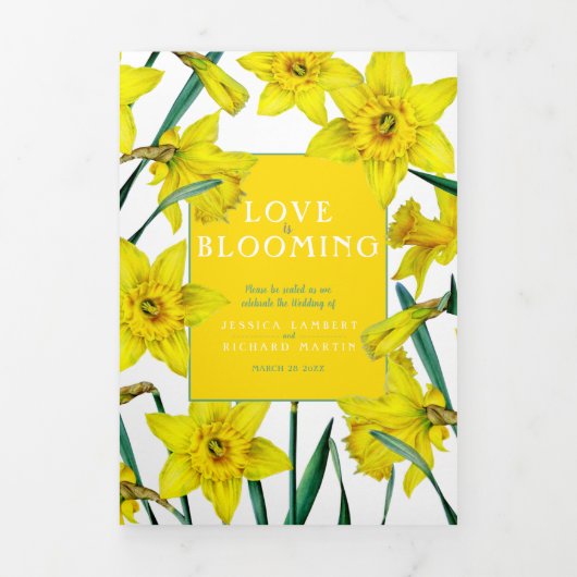 Lentgele daffodis witte groene bruiloft drieluik programma (Cover)