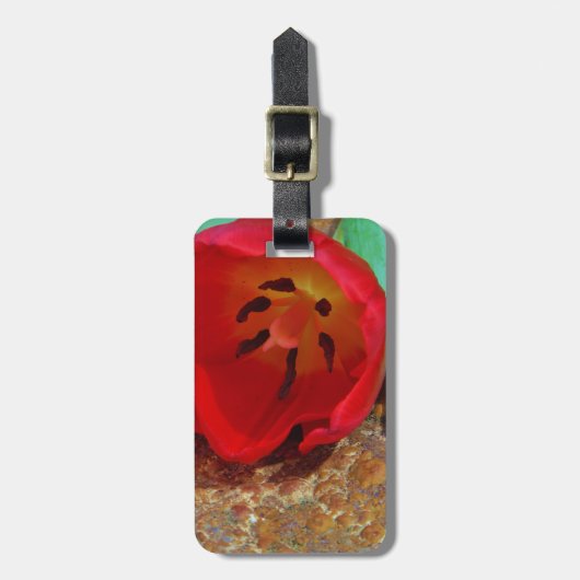 Lentgele en rode tulp bagagelabel (Voorkant verticaal)