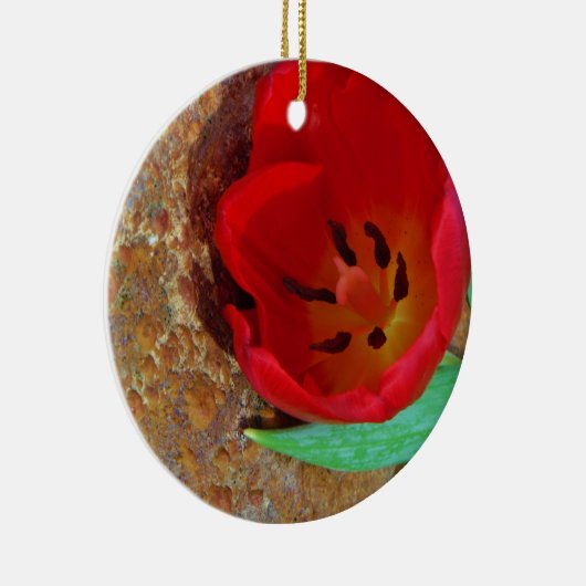 Lentgele en rode tulp keramisch ornament (Rechts)