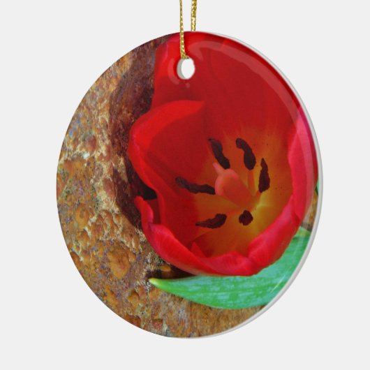 Lentgele en rode tulp keramisch ornament (Links)