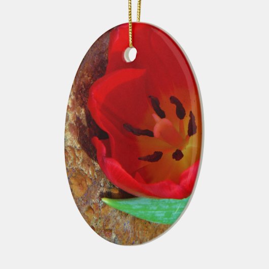 Lentgele en rode tulp keramisch ornament (Links)