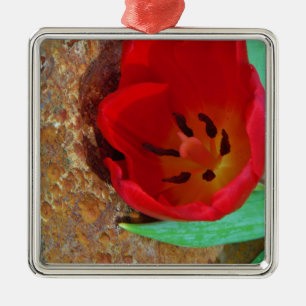 Lentgele en rode tulp metalen ornament