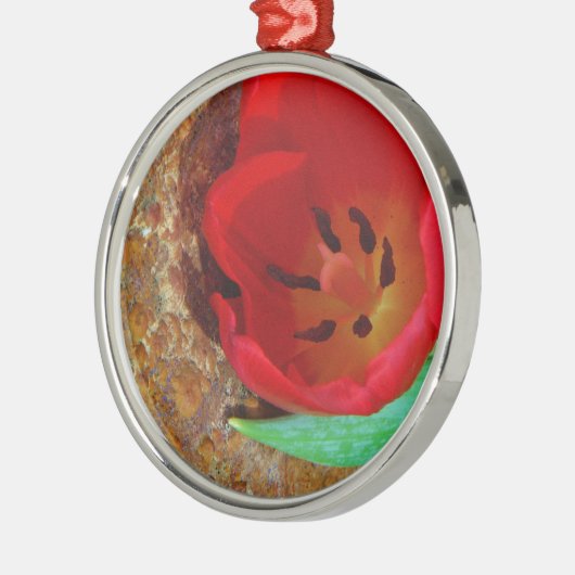 Lentgele en rode tulp metalen ornament (Links)