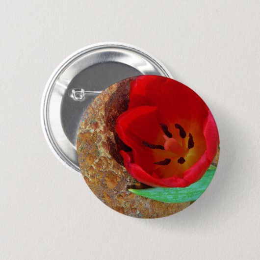 Lentgele en rode tulp ronde button 5,7 cm (Voorkant /achterkant)