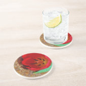 Lentgele en rode tulp zandsteen onderzetter (Zijkant)