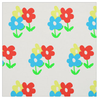 Lentgele rode blauwe bloemen op witte stof