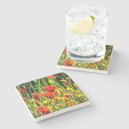 Lentpapavers en beemdloerschilfers stenen onderzetter