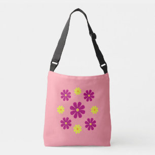 Lentroze en gele bloemen op roze crossbody tas