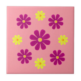 Lentroze en gele bloemen voor keuken tegeltje