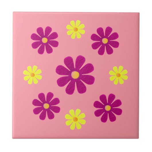 Lentroze en gele bloemen voor keuken tegeltje (Voorkant)