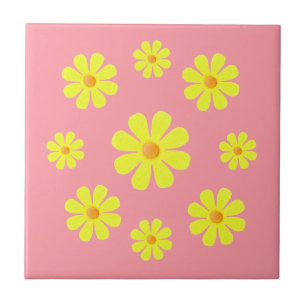 Lentroze en gele, gele bloemen voor keuken tegeltje
