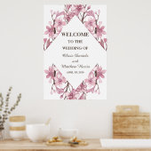 Lentroze kersen bloesem. Floral bruiloft Welkom Poster (Keuken)