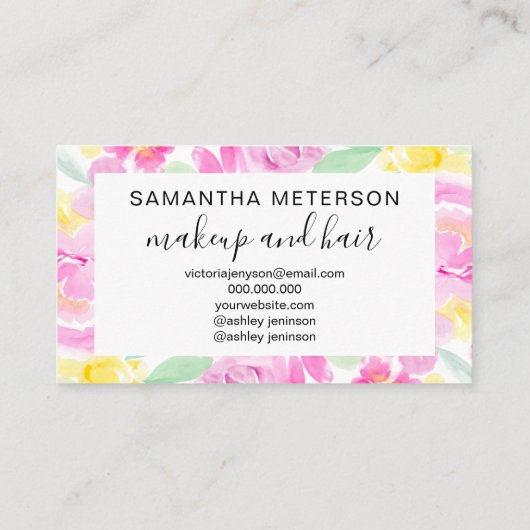 Lentroze losse florale waterverf afsprakenkaartje (Achterkant)