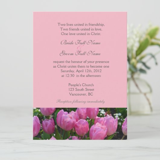  lentroze tulpbloemen Christelijke bruiloft Kaart (Staand voorkant)