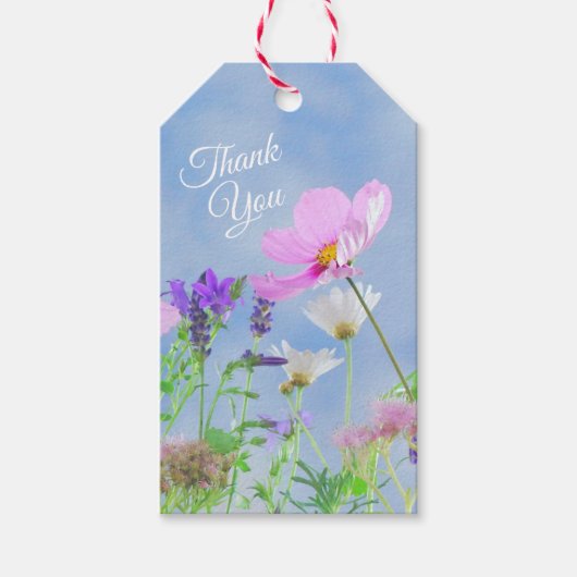  lentroze wilde bloemen Dank je Cadeaulabel (Voorkant)