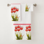 Lentstijl rode tulp ventilatorhanddoekset bad handdoek (Insitu)
