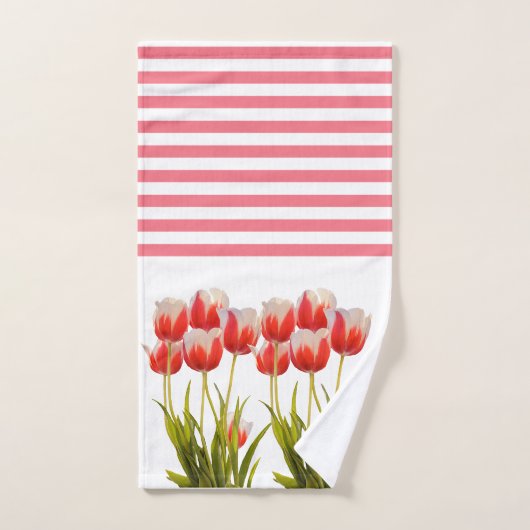 Lentstijl rode tulp ventilatorhanddoekset bad handdoek (Handdoek)